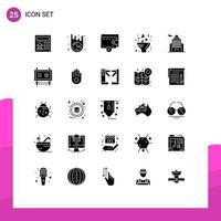 grupo de símbolos de ícones universais de 25 glifos sólidos modernos de administração de dinheiro de construção de museus amam elementos de design de vetores editáveis