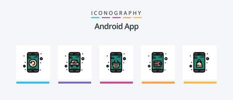 a linha de aplicativos Android preencheu o pacote de 5 ícones, incluindo explorar. dispositivo. aplicativo. contexto. engrenagem. design de ícones criativos vetor