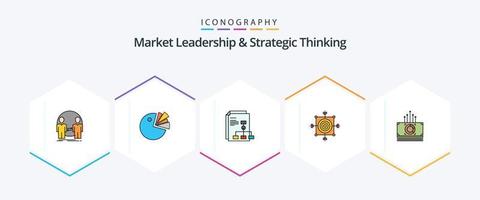 liderança de mercado e pensamento estratégico pacote de ícones de 25 linhas preenchidas, incluindo alvo. dardo. diagrama. quadro. relatório vetor