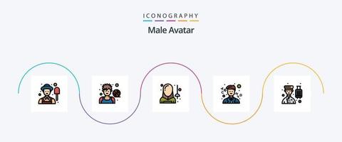 linha de avatar masculino cheia de pacote de 5 ícones planos, incluindo mensageiro. professor. esgrima. escola. esporte vetor