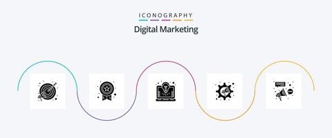 pacote de ícones de glyph 5 de marketing digital, incluindo afiliado. configurações. lâmpada. palestrante. marketing vetor