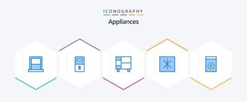 eletrodomésticos 25 pacote de ícones azuis, incluindo uso doméstico. frigorífico. aparelhos. geladeira. prateleira vetor