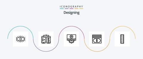 projetando o pacote de ícones da linha 5, incluindo . projeto. jogar. escala. dólar vetor