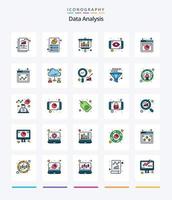 análise de dados criativos pacote de ícones preenchidos com 25 linhas, como gráfico. análise web. análise. análise. dados vetor