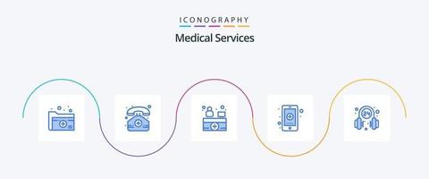 pacote de ícones azul 5 de serviços médicos, incluindo fone de ouvido. médico. telefone. hospital. aplicativo vetor