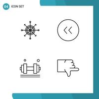 conjunto de pictogramas de 4 cores planas de linha preenchida simples de foco haltere seta para trás exercício elementos de design de vetores editáveis