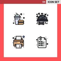4 ícones criativos sinais modernos e símbolos de comida de impressão de hambúrguer costurar elementos de design de vetores editáveis de papel