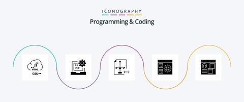 pacote de ícones de programação e codificação de glifos 5, incluindo desenvolvimento. aplicativo. desenvolvimento. arquivo. desenvolvimento vetor