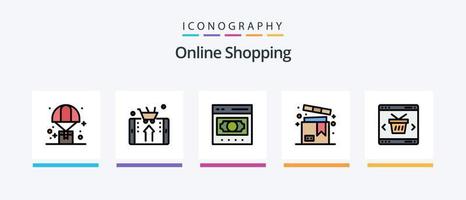 linha de compras on-line cheia de 5 ícones, incluindo compras. on-line. compras. móvel. on-line. design de ícones criativos vetor