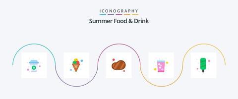 comida de verão e bebida plana 5 pacote de ícones incluindo creme. refrigerante. doce. bebida. comida vetor