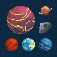 pacote de planetas e ícones do espaço asteróide vetor