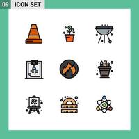 9 ícones criativos sinais e símbolos modernos de diagnóstico de churrasco de saúde do paciente grelha elementos de design de vetores editáveis