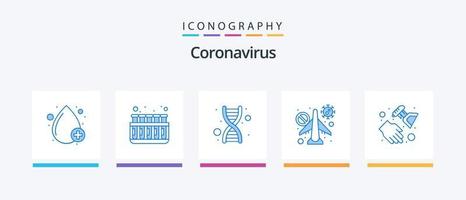pacote de ícones azul coronavírus 5, incluindo avião. banido. dna. viagem. vírus. design de ícones criativos vetor