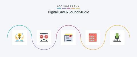 direito digital e pacote de ícones de estúdio de som plano 5, incluindo ao vivo. controlador. carretel. áudio. certo vetor