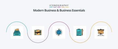 linha moderna de negócios e essenciais de negócios preenchida com pacote de 5 ícones planos, incluindo conexão. negócios. Bagagem. globo. portfólio vetor