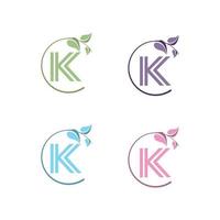 logotipo com letra k de quatro cores decorado com folhas - imagem vetorial vetor