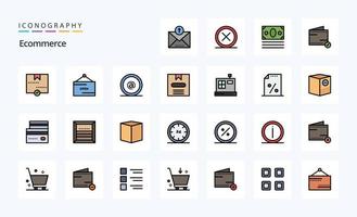 25 pacote de ícones de estilo cheio de linha de comércio eletrônico vetor