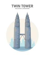 torre gêmea, malásia, desenho animado minimalista