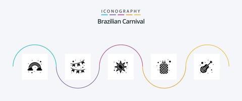 pacote de ícones do glifo 5 do carnaval brasileiro, incluindo música. guitarra. sol. abacaxi. frutas vetor