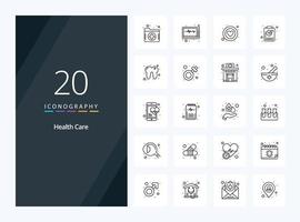 20 ícone de contorno de cuidados de saúde para apresentação vetor