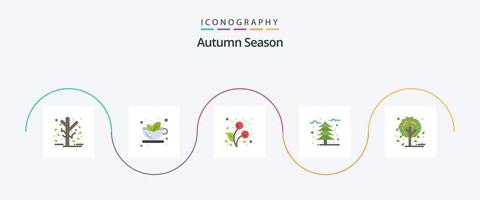 pacote de ícones de outono plano 5, incluindo outono. folha. quente. árvore. frio vetor