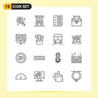 16 ícones criativos, sinais modernos e símbolos de material, caixas, lojas, página de bolsa, elementos de design vetorial editáveis vetor