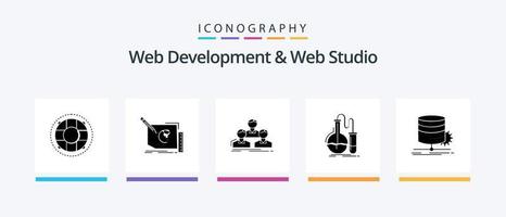 desenvolvimento web e pacote de ícones do web studio glyph 5, incluindo frasco. análise. página. equipe. grupo. design de ícones criativos vetor
