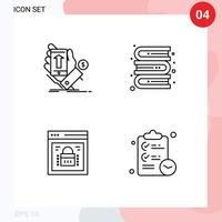 grupo de 4 sinais e símbolos de cores planas de linha preenchida para bloqueio de página de telefone smartphone estante de bloqueio web elementos de design de vetores editáveis