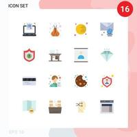 Pacote de cores planas de 16 interfaces de usuário de sinais e símbolos modernos de mensagens de segurança, pacote editável de contas de internet de elementos de design de vetores criativos