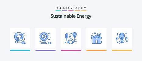 pacote de ícones azul 5 de energia sustentável, incluindo invenção. lâmpada. cabo. estufa. casa ecológica. design de ícones criativos vetor