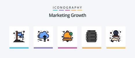 a linha de crescimento de marketing preencheu o pacote de 5 ícones, incluindo compras. comprar. marketing. on-line. contas. design de ícones criativos vetor