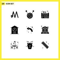 9 ícones criativos, sinais e símbolos modernos de setas para a esquerda, esquema, produtos de seta, elementos de design de vetores editáveis
