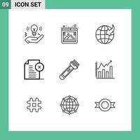 conjunto de 9 sinais de símbolos de ícones de interface do usuário modernos para documento de seta de escritório leve excluir documento elementos de design de vetores editáveis