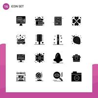 16 ícones criativos, sinais e símbolos modernos de balão de cama de amor, coração rosa, elementos de design de vetores editáveis