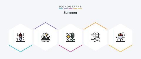 verão 25 pacote de ícones de linha preenchida, incluindo verão. feriado. mar. clima. verão vetor