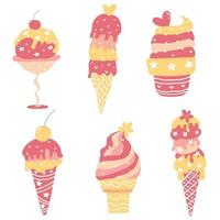 conjunto de ícones de sorvete doce estilo vintage vetor