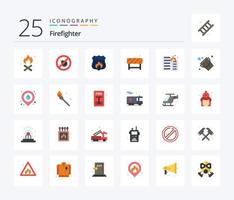 bombeiro pacote de ícones de 25 cores planas, incluindo casa. fogo. escudo. queimando. estrada vetor
