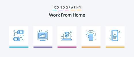 trabalhe em casa pacote de ícones azul 5, incluindo comida. mão. gráfico. opinião. comunicação. design de ícones criativos vetor