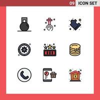 conjunto de 9 sinais de símbolos de ícones de interface do usuário modernos para elementos de design de vetores editáveis de engrenagem de roda complexa de alvo divertido