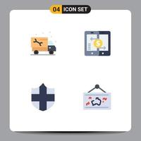pacote de 4 ícones planos criativos de elementos de design de vetor editável de segurança de pagamento de smartphone de carro
