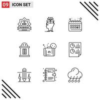 9 símbolos de sinais de contorno universal de elementos de design de vetores editáveis de planejamento de bilhetes de conhecimento de casa de saco