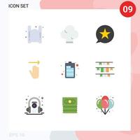 conjunto de cores planas de interface móvel de 9 pictogramas de carregamento de gestos favoritos certos elementos de design vetorial editáveis à mão vetor