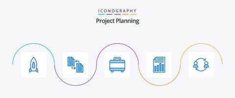 pacote de ícones azul 5 de planejamento de projeto, incluindo folha. página. página. arquivo. planejamento vetor