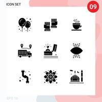 pacote de interface de usuário de 9 glifos sólidos básicos de celebração de copa de evento de proposta confiança elementos de design de vetores editáveis
