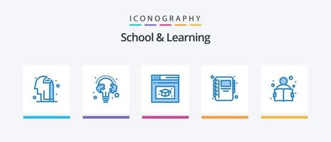 escola e aprendendo pacote de ícones azul 5 incluindo estudo. conhecimento. página da Internet. Educação. caderno. design de ícones criativos vetor