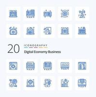 Pacote de ícones de cor azul de negócios de economia digital 20 como dinheiro dólar gráfico planta web vetor