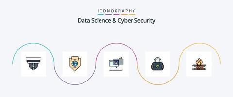 linha de ciência de dados e segurança cibernética preenchida com 5 ícones planos, incluindo antivírus. segurança. escudo. cadeado. seguro vetor