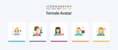 avatar feminino flat 5 icon pack incluindo acadêmico. jogo ao ar livre. fêmea. jogador de futebol. âncora de notícias. design de ícones criativos vetor