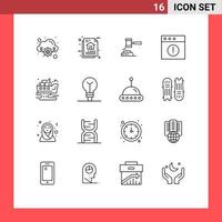 conjunto de 16 sinais de símbolos de ícones de interface do usuário modernos para elementos de design de vetores editáveis de martelo de lei de ação legal de aplicativo