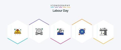 pacote de ícones de linha preenchida do dia do trabalho 25, incluindo trabalho. engrenagem. chave inglesa. dia. reparar vetor